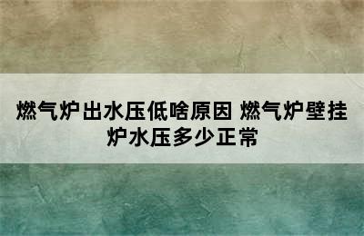 燃气炉出水压低啥原因 燃气炉壁挂炉水压多少正常